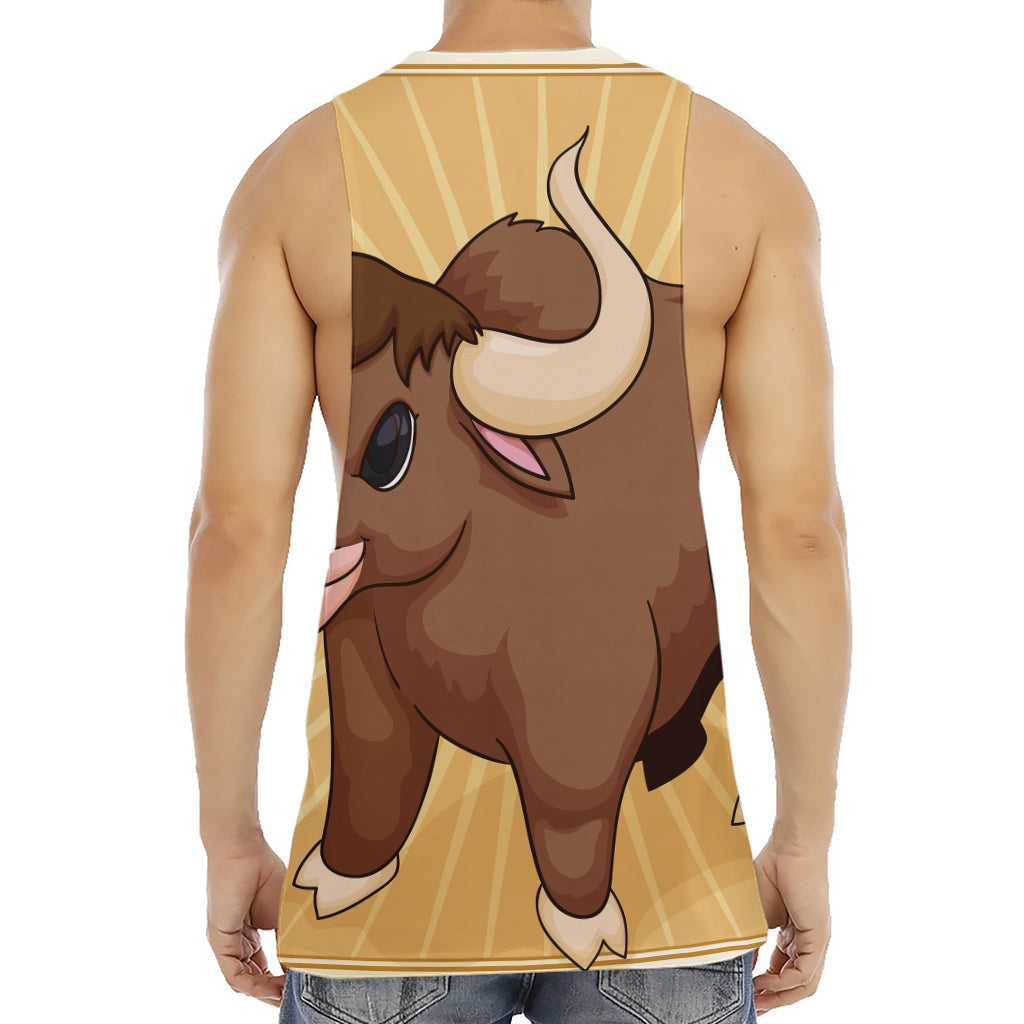 Cute Chinese Ox Zodiac Print Men's Muscle Tank Top