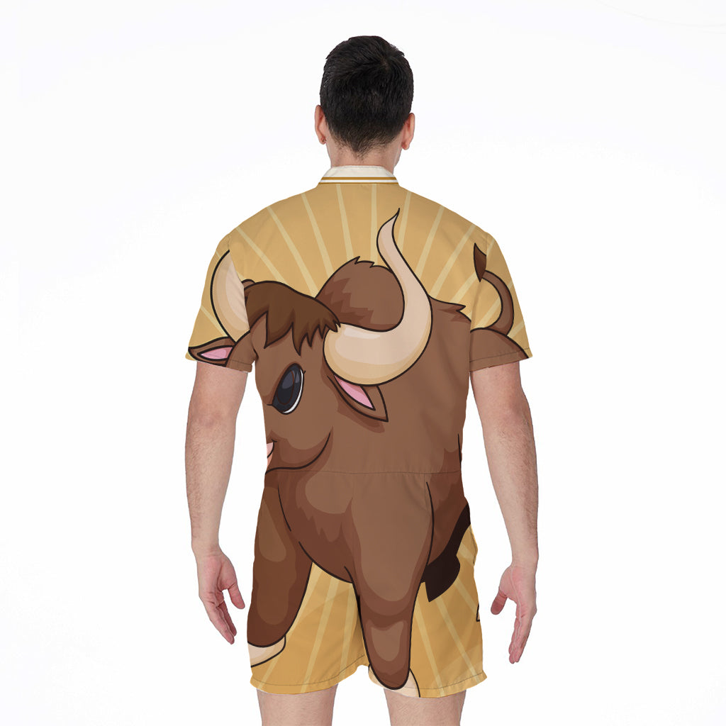 Cute Chinese Ox Zodiac Print Men's Rompers