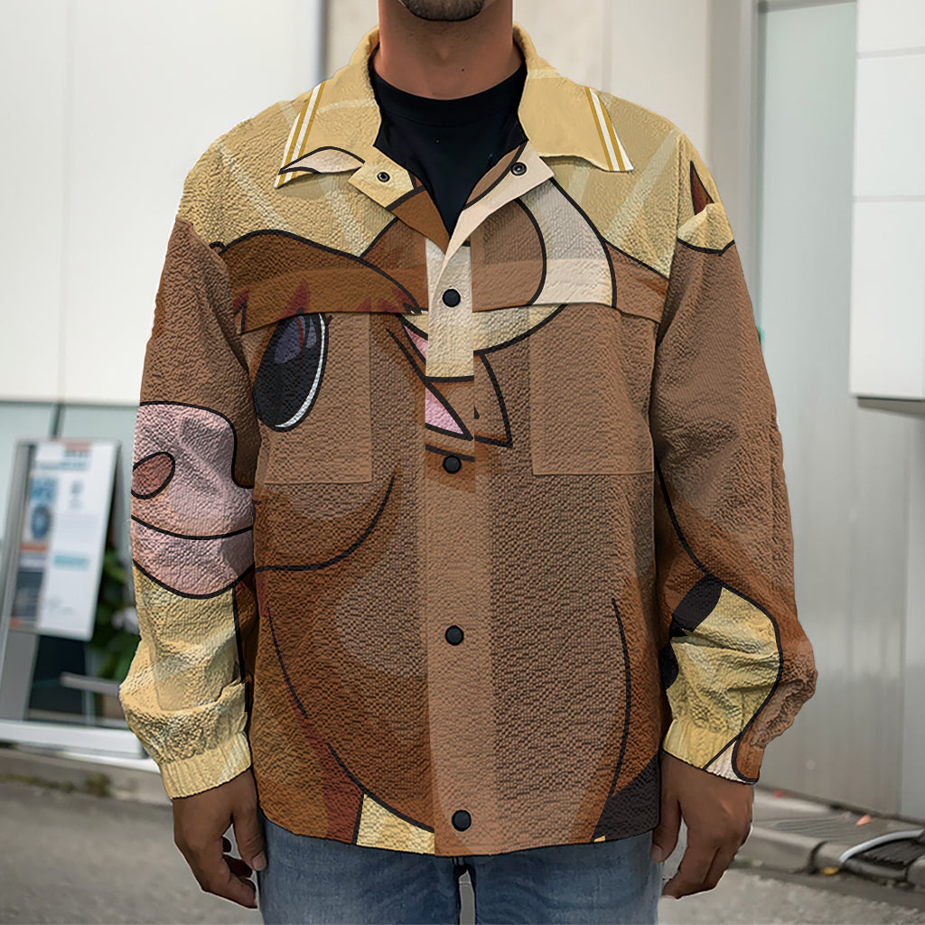 Cute Chinese Ox Zodiac Print Men's Shirt Jacket