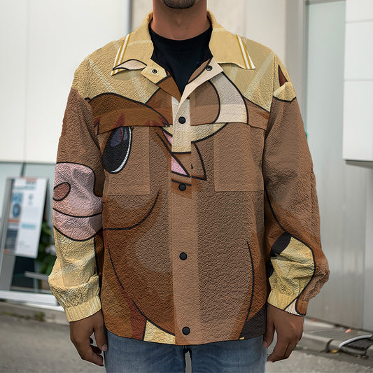 Cute Chinese Ox Zodiac Print Men's Shirt Jacket