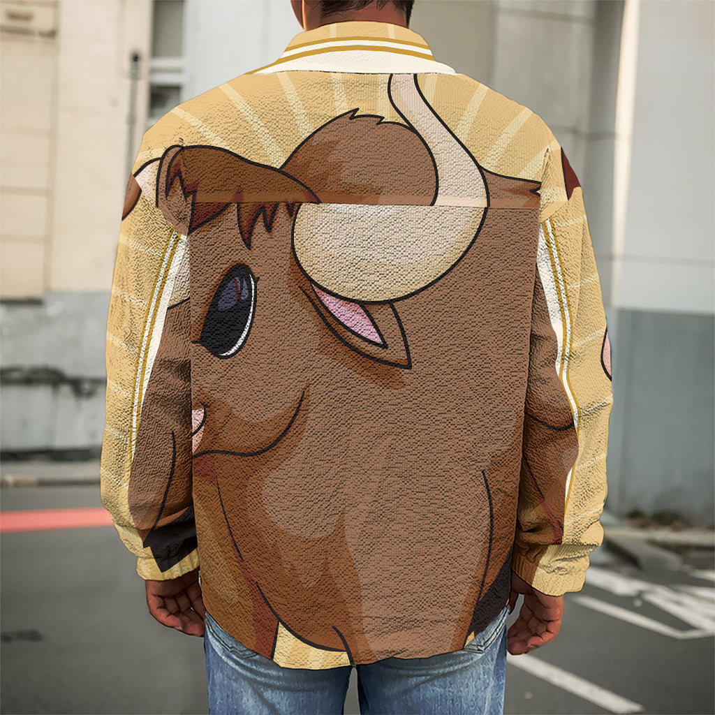 Cute Chinese Ox Zodiac Print Men's Shirt Jacket