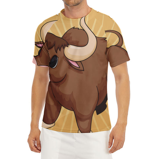 Cute Chinese Ox Zodiac Print Men's Short Sleeve Rash Guard