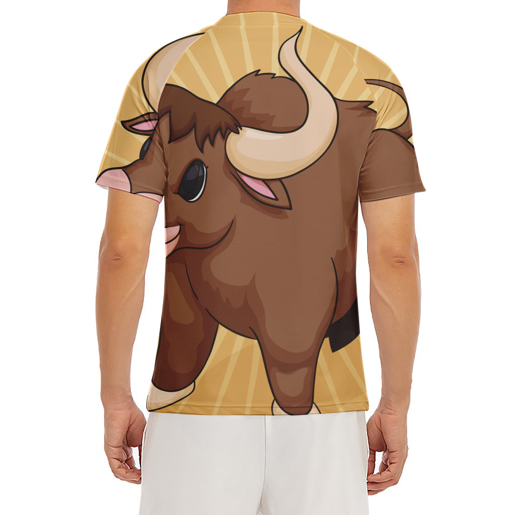 Cute Chinese Ox Zodiac Print Men's Short Sleeve Rash Guard