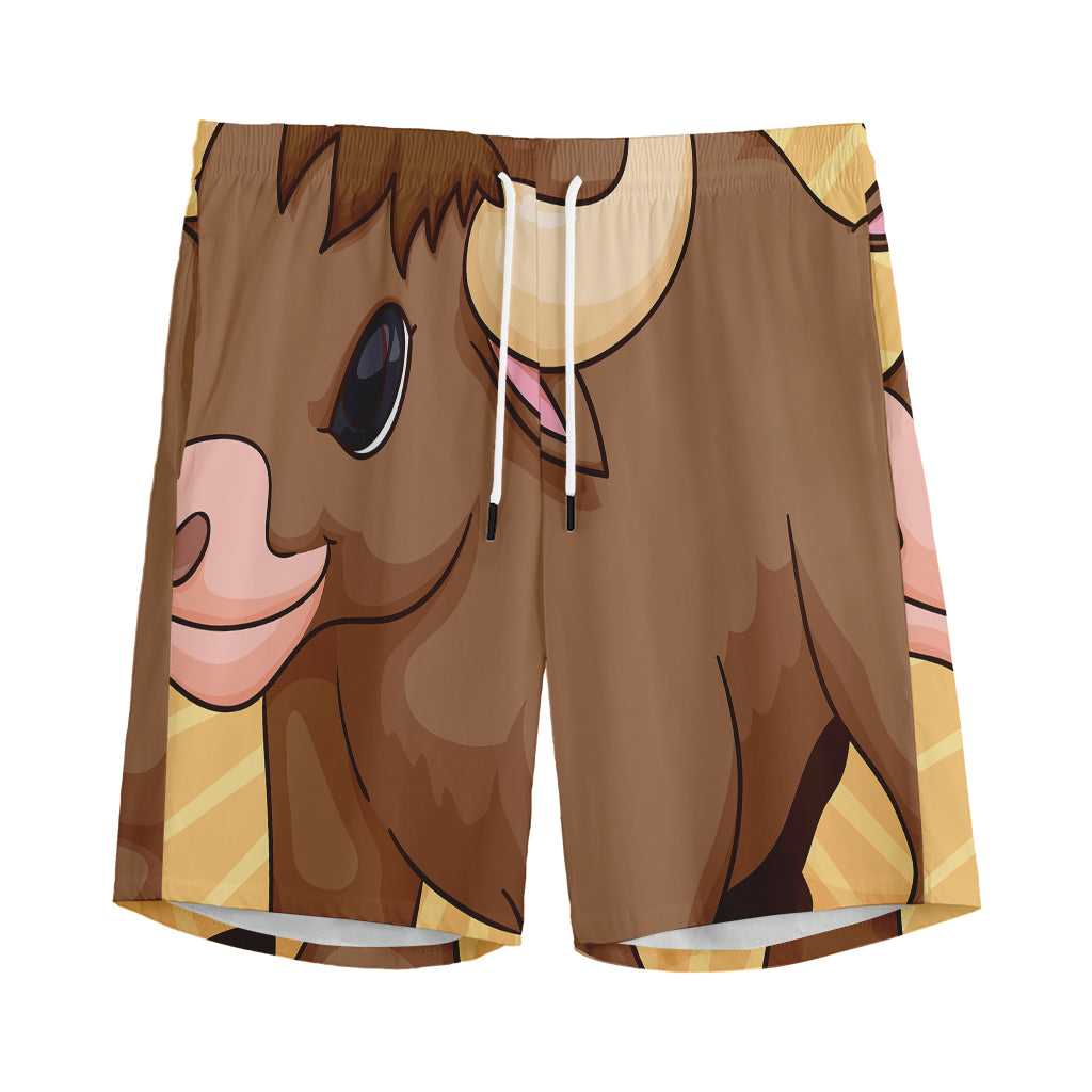 Cute Chinese Ox Zodiac Print Men's Sports Shorts