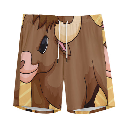 Cute Chinese Ox Zodiac Print Men's Sports Shorts