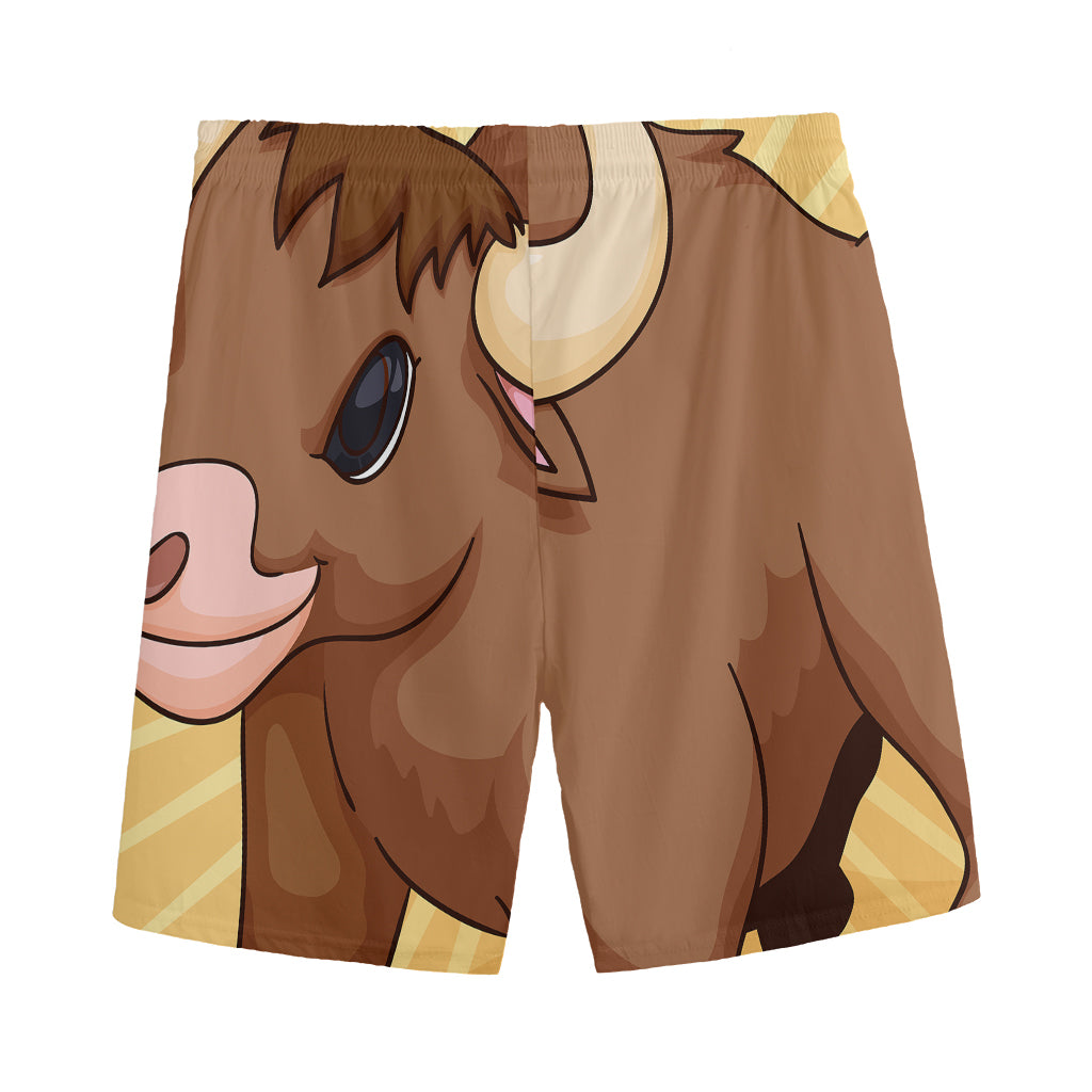 Cute Chinese Ox Zodiac Print Men's Sports Shorts