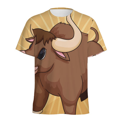 Cute Chinese Ox Zodiac Print Men's Sports T-Shirt