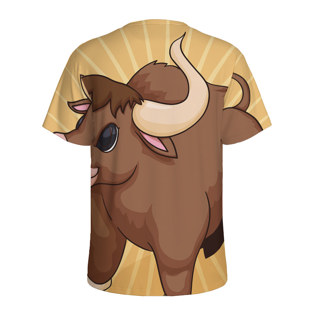 Cute Chinese Ox Zodiac Print Men's Sports T-Shirt