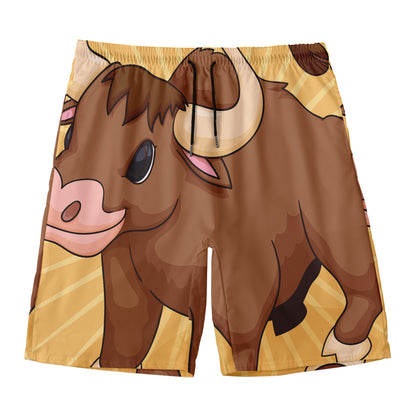 Cute Chinese Ox Zodiac Print Men's Swim Trunks