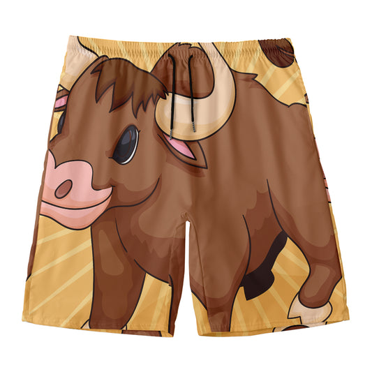 Cute Chinese Ox Zodiac Print Men's Swim Trunks