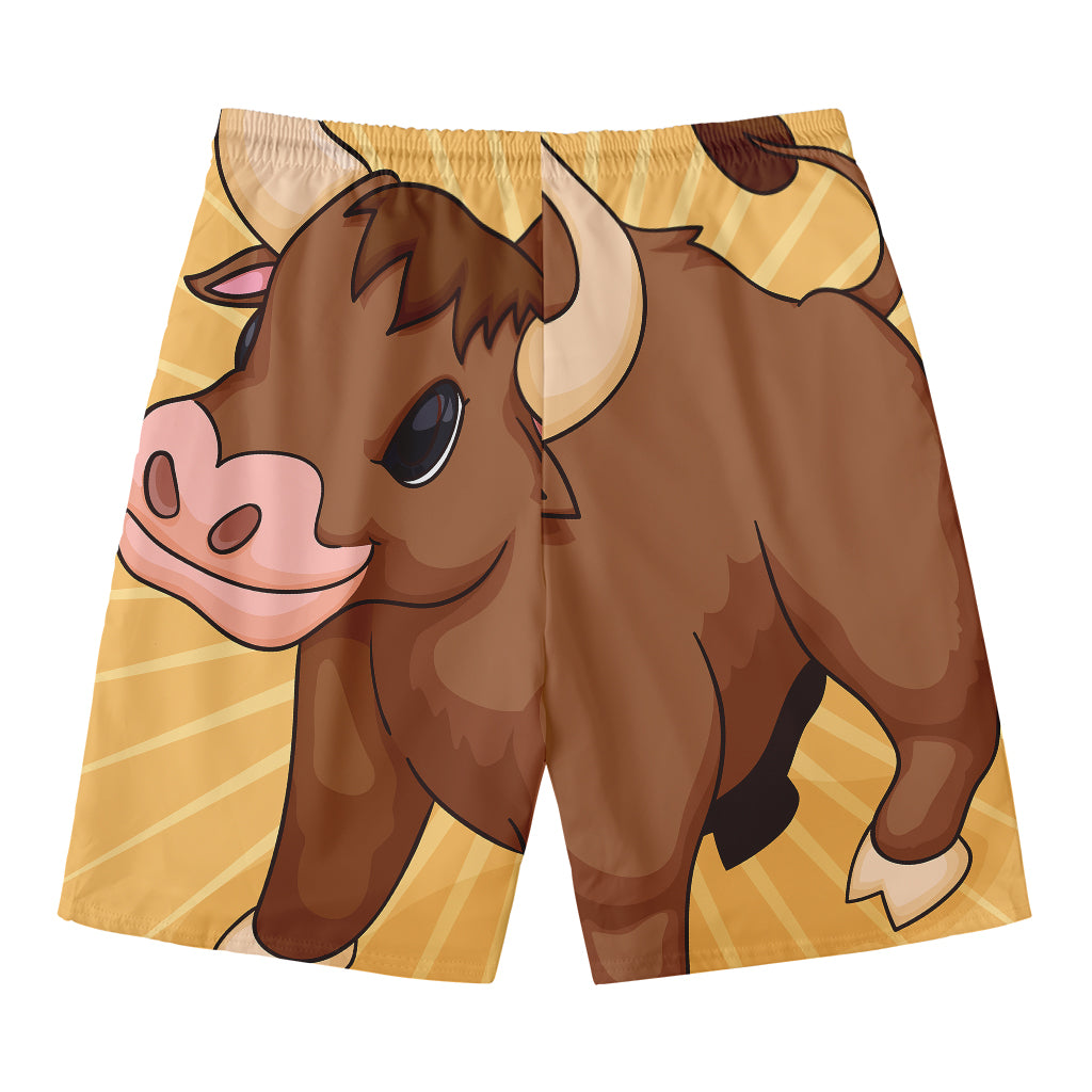 Cute Chinese Ox Zodiac Print Men's Swim Trunks