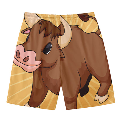Cute Chinese Ox Zodiac Print Men's Swim Trunks