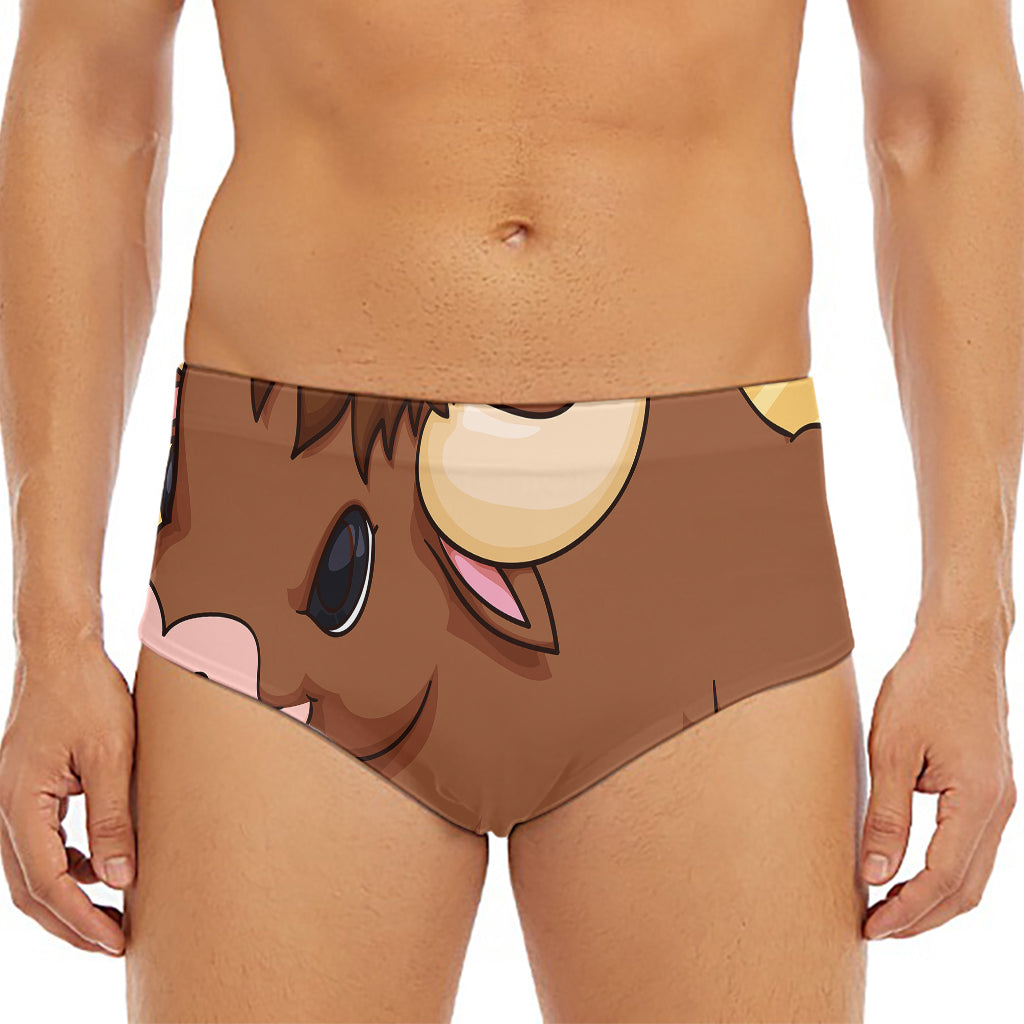 Cute Chinese Ox Zodiac Print Men's Triangle Swim Briefs