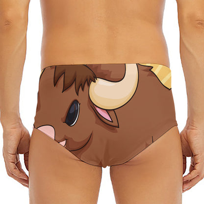 Cute Chinese Ox Zodiac Print Men's Triangle Swim Briefs