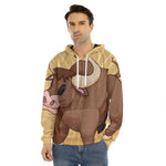 Cute Chinese Ox Zodiac Print Men's Velvet Pullover Hoodie