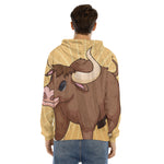 Cute Chinese Ox Zodiac Print Men's Velvet Pullover Hoodie