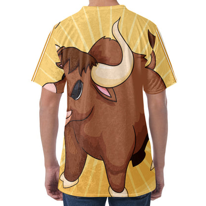 Cute Chinese Ox Zodiac Print Men's Velvet T-Shirt