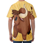 Cute Chinese Ox Zodiac Print Men's Velvet T-Shirt