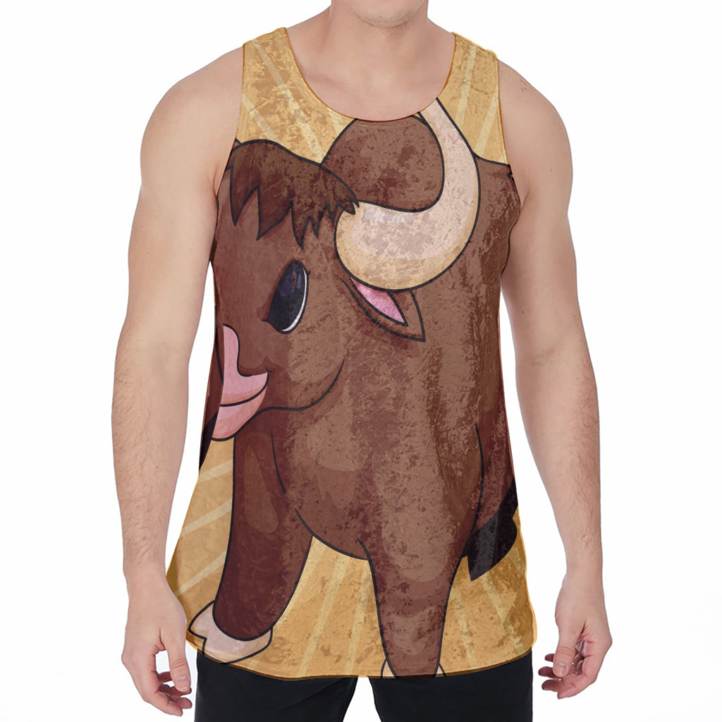 Cute Chinese Ox Zodiac Print Men's Velvet Tank Top