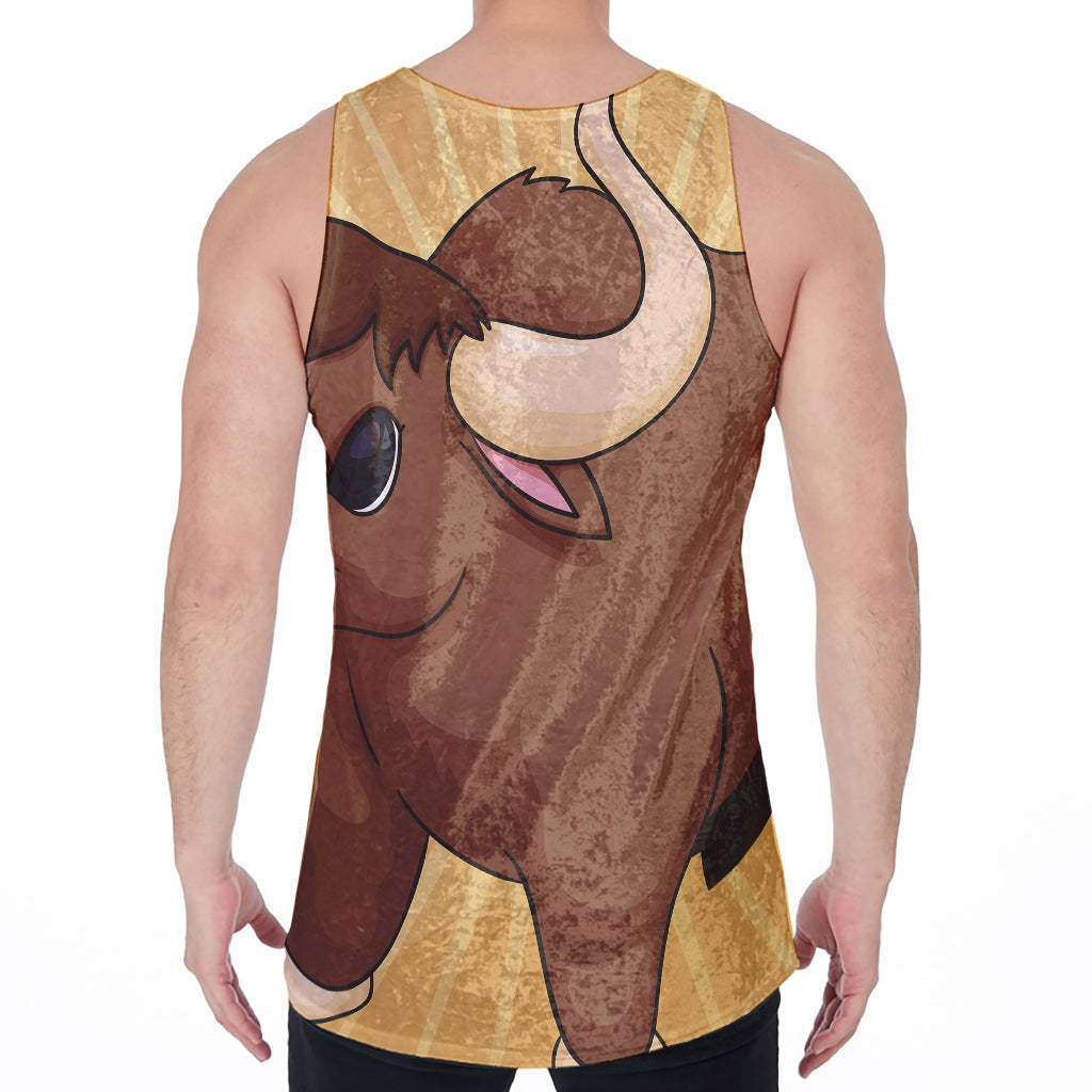 Cute Chinese Ox Zodiac Print Men's Velvet Tank Top