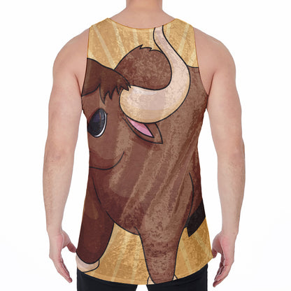 Cute Chinese Ox Zodiac Print Men's Velvet Tank Top
