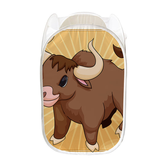 Cute Chinese Ox Zodiac Print Mesh Laundry Hamper
