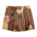 Cute Chinese Ox Zodiac Print Mesh Shorts