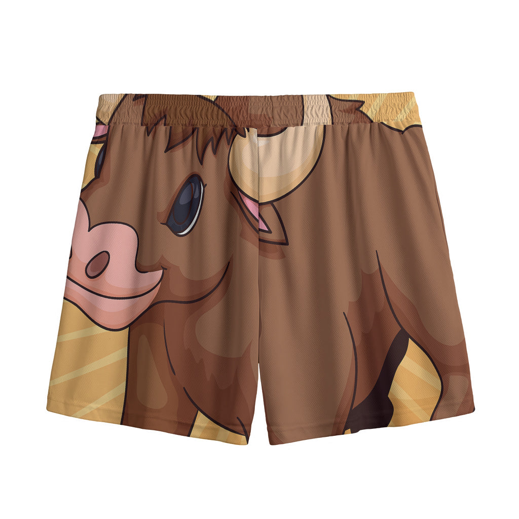 Cute Chinese Ox Zodiac Print Mesh Shorts