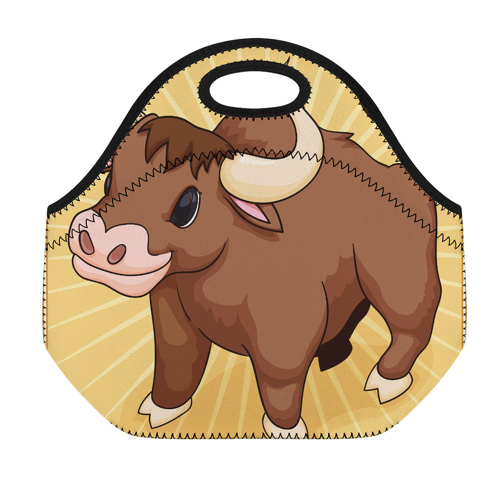Cute Chinese Ox Zodiac Print Neoprene Lunch Bag