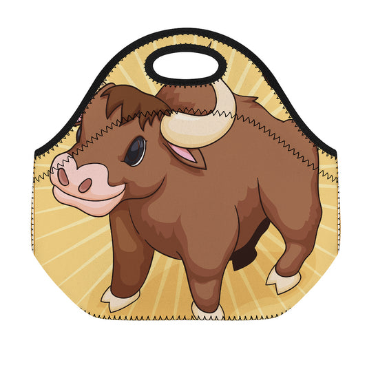 Cute Chinese Ox Zodiac Print Neoprene Lunch Bag