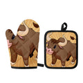 Cute Chinese Ox Zodiac Print Oven Mitt And Pot Holder Set