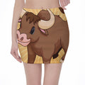 Cute Chinese Ox Zodiac Print Pencil Mini Skirt
