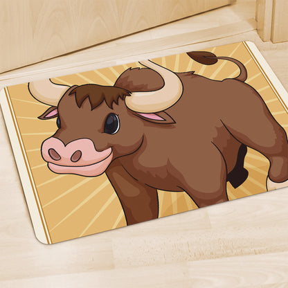 Cute Chinese Ox Zodiac Print Polyester Doormat
