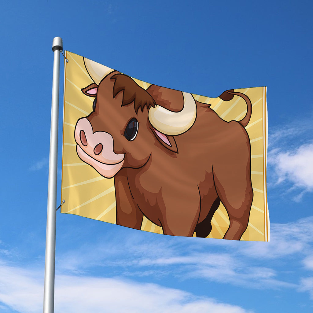 Cute Chinese Ox Zodiac Print Polyester Flag