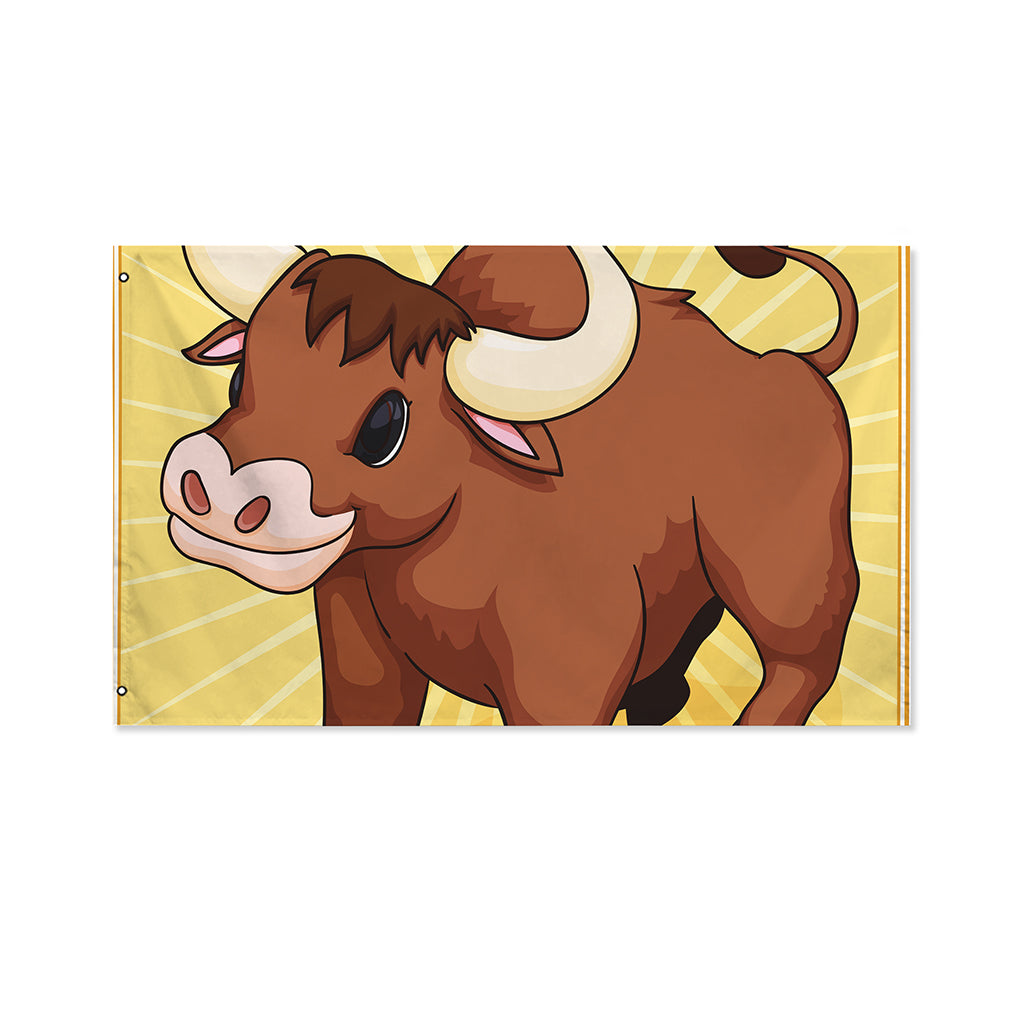Cute Chinese Ox Zodiac Print Polyester Flag