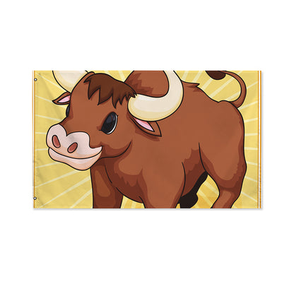 Cute Chinese Ox Zodiac Print Polyester Flag