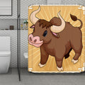 Cute Chinese Ox Zodiac Print Polyester Shower Curtain