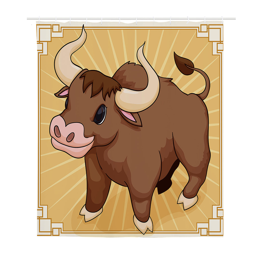 Cute Chinese Ox Zodiac Print Polyester Shower Curtain