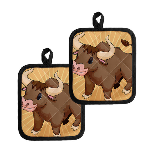 Cute Chinese Ox Zodiac Print Pot Holders