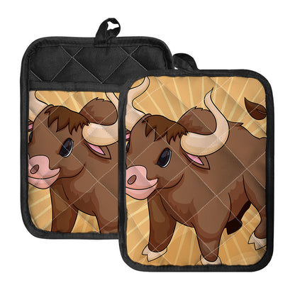 Cute Chinese Ox Zodiac Print Pot Holders With Pocket