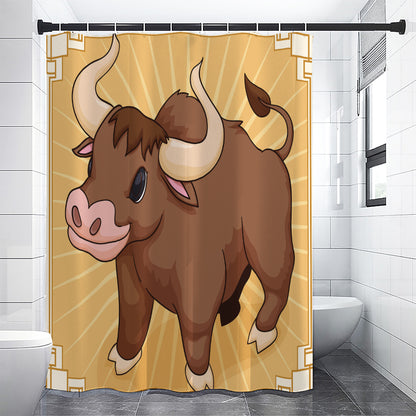 Cute Chinese Ox Zodiac Print Premium Shower Curtain