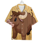 Cute Chinese Ox Zodiac Print Rayon Hawaiian Shirt