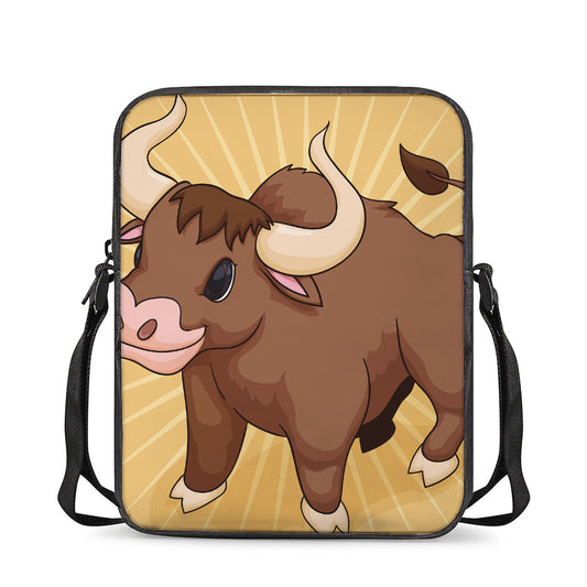 Cute Chinese Ox Zodiac Print Rectangular Crossbody Bag