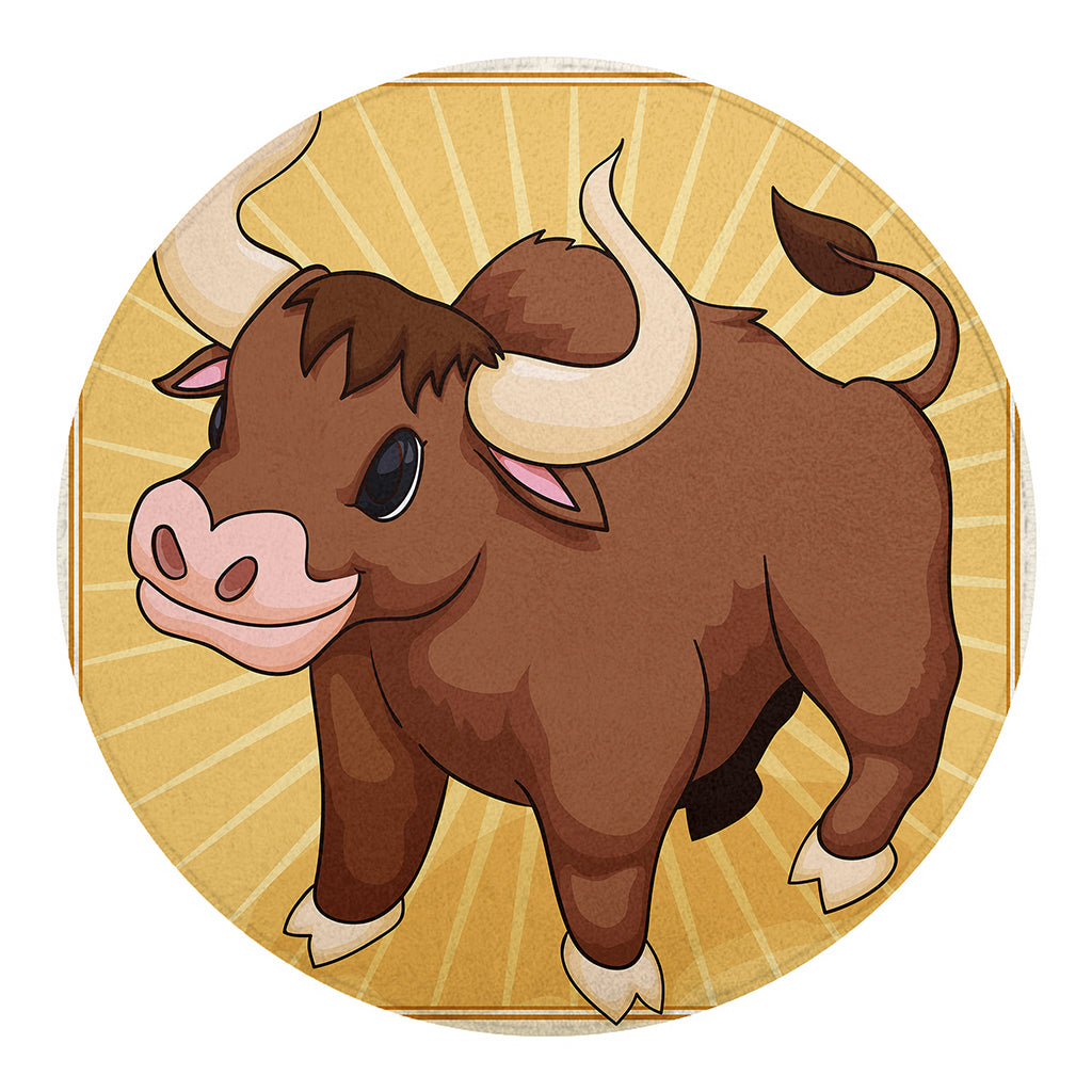 Cute Chinese Ox Zodiac Print Round Blanket