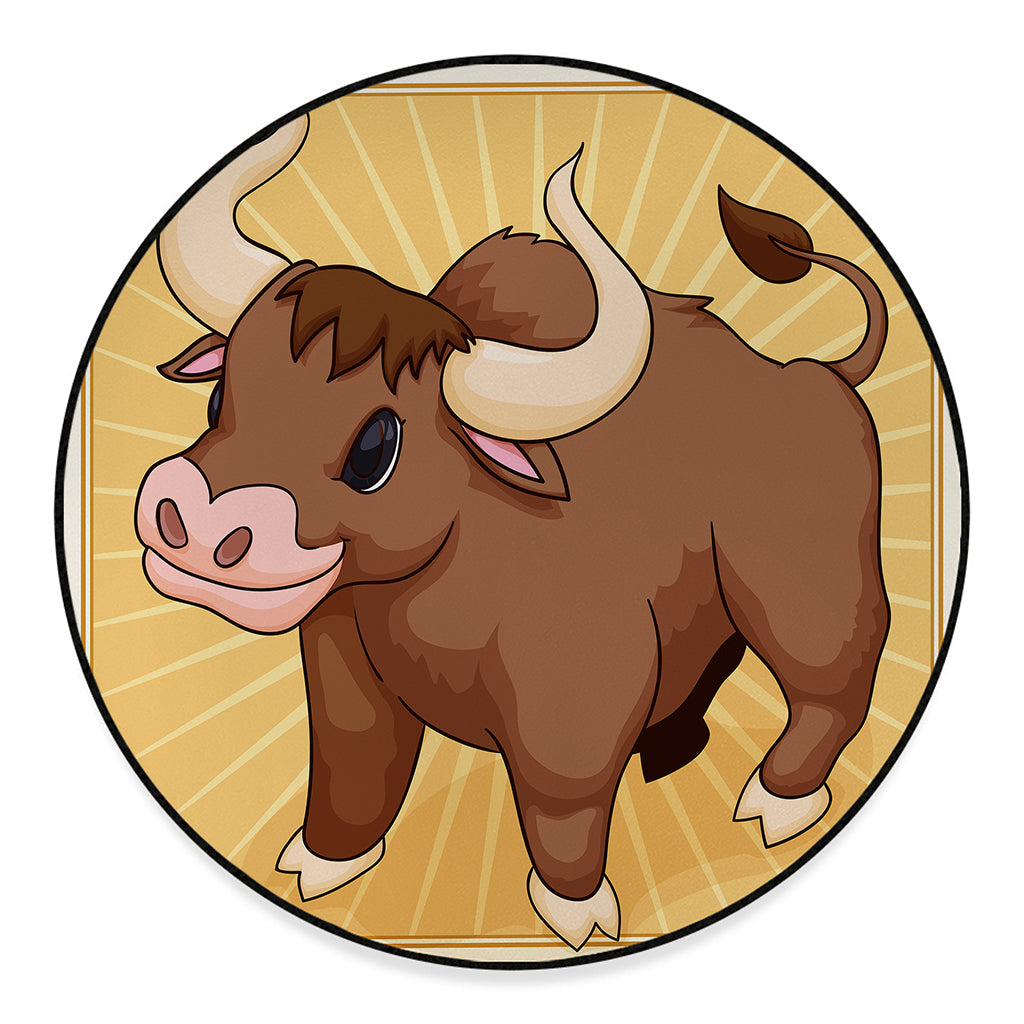 Cute Chinese Ox Zodiac Print Round Floor Mat