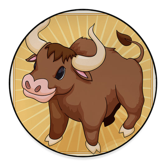 Cute Chinese Ox Zodiac Print Round Floor Mat