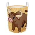 Cute Chinese Ox Zodiac Print Round Laundry Basket