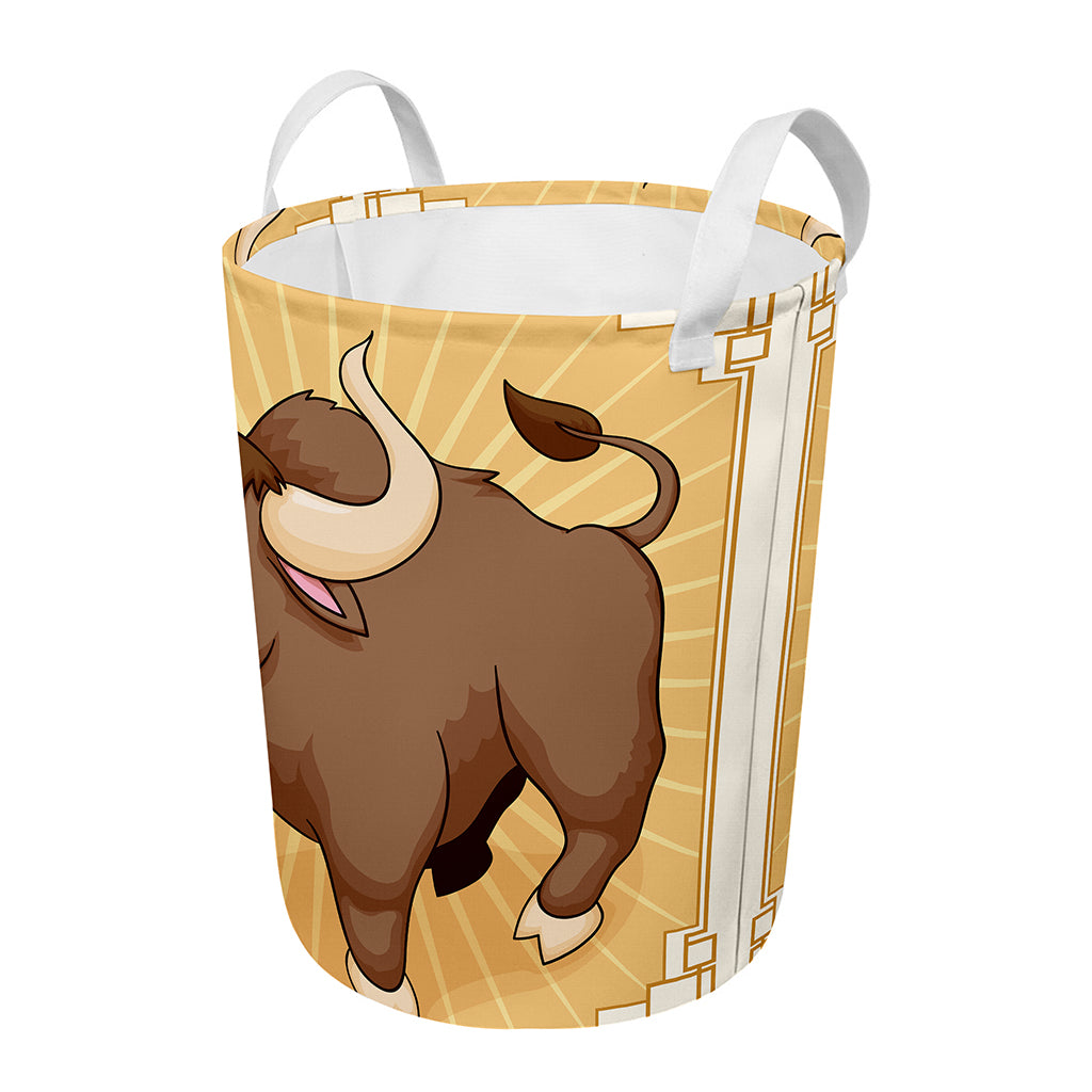 Cute Chinese Ox Zodiac Print Round Laundry Basket