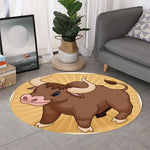 Cute Chinese Ox Zodiac Print Round Rug
