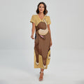 Cute Chinese Ox Zodiac Print Short Sleeve Maxi Dress